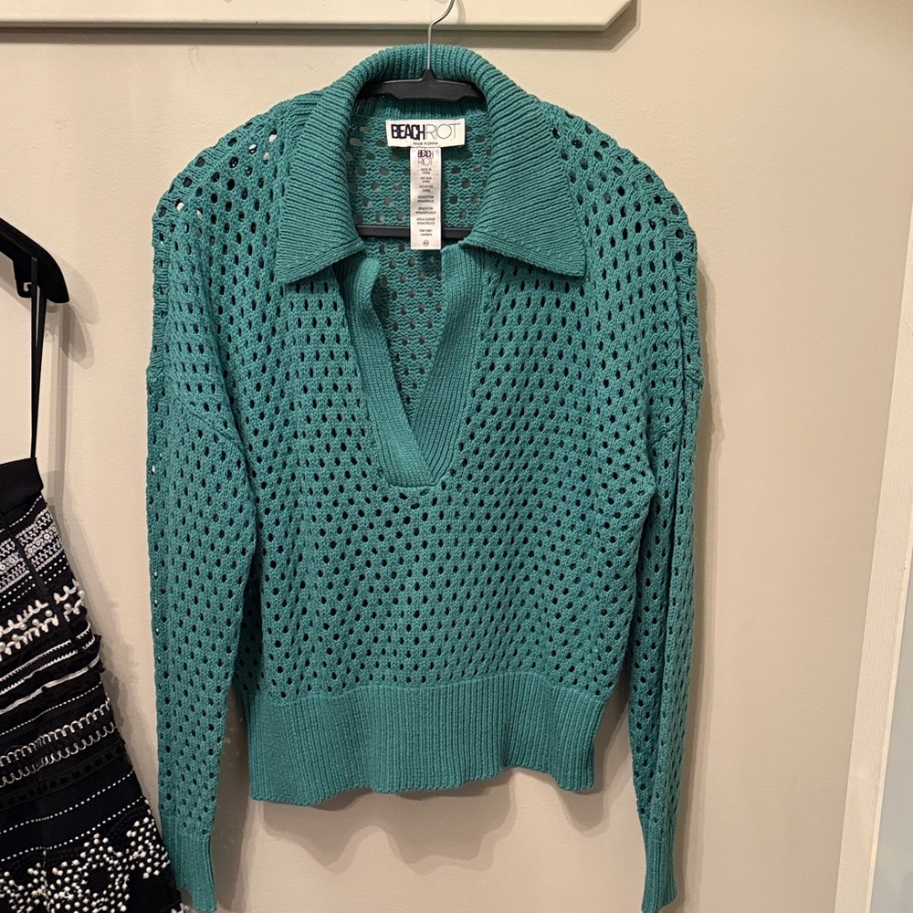 Beach Riot Turquoise V-Neck Sweater